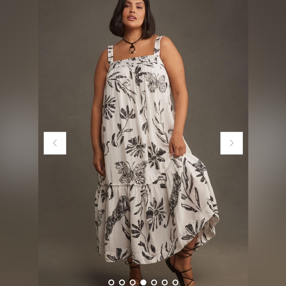 Anthropologie Black and White Square Neck Floral Maxi Dress - NWOT.